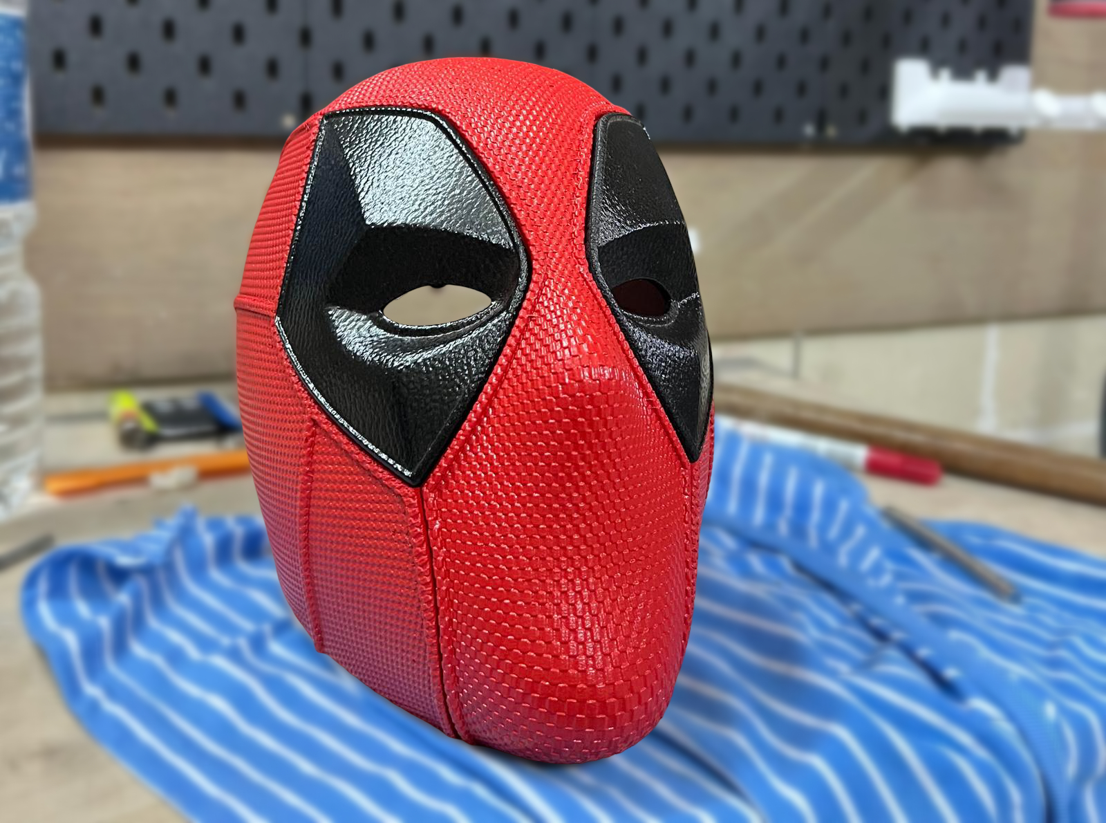 Custom wearable Deadpool mask, 3D printed and hand-painted